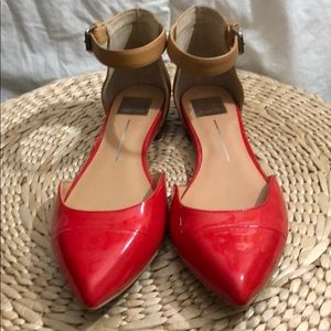 Dolce Vita Red Patent /Beige Flats w/ Ankle Strap